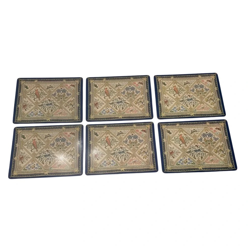 Pimpernel Rare Embroidery Pattern Cork Back Placemats Set Of‎ 6 In Box 9x12